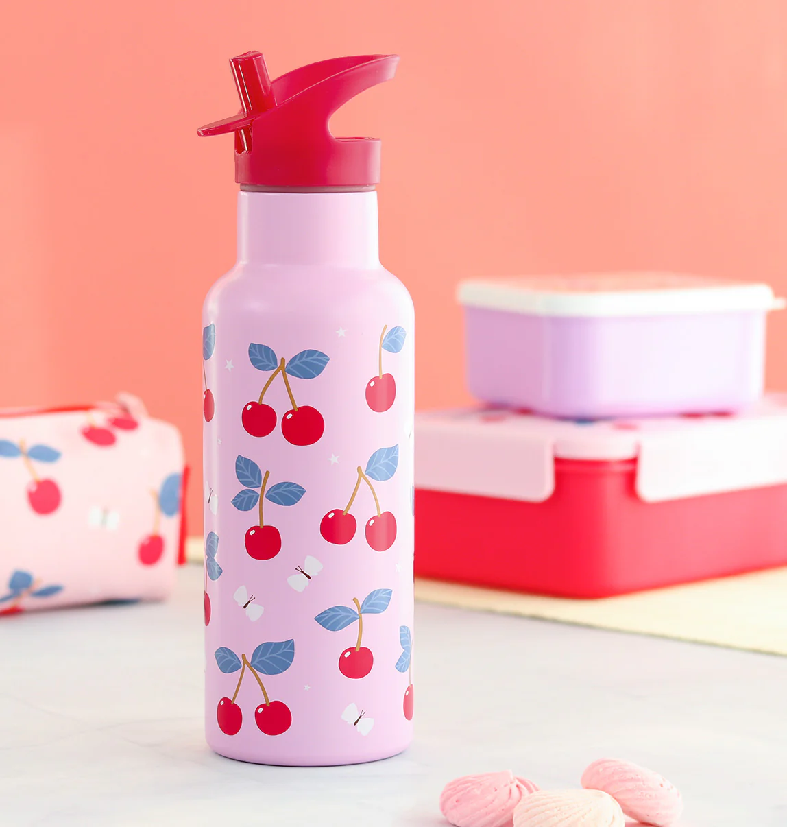 A Little Lovely Company  Edelstahl-Trinkflasche Kirschen 500ml