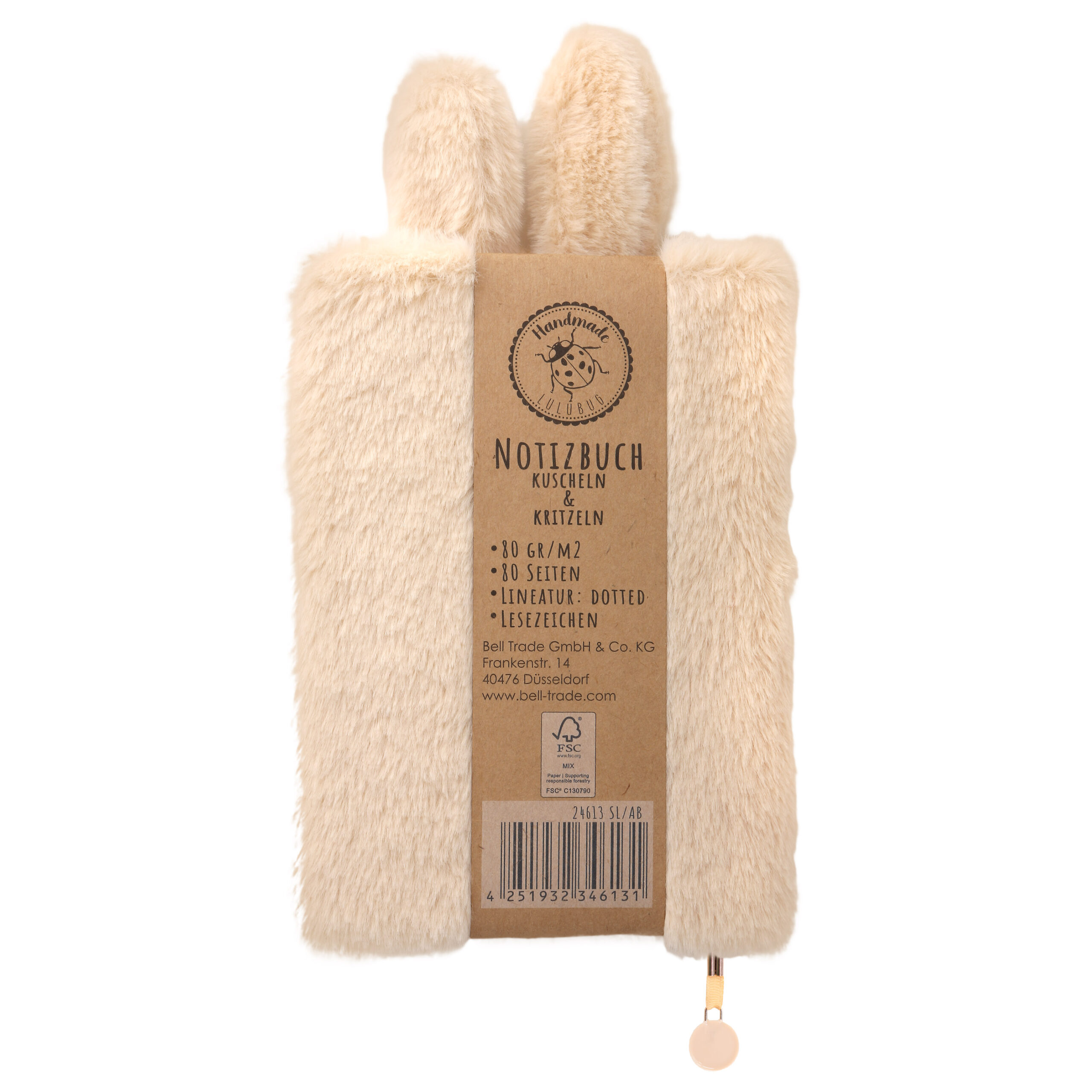 Lulubug Handmade  - Loveria by Bell Trade Plüsch Notizbuch „Hase Hoppy“, beige