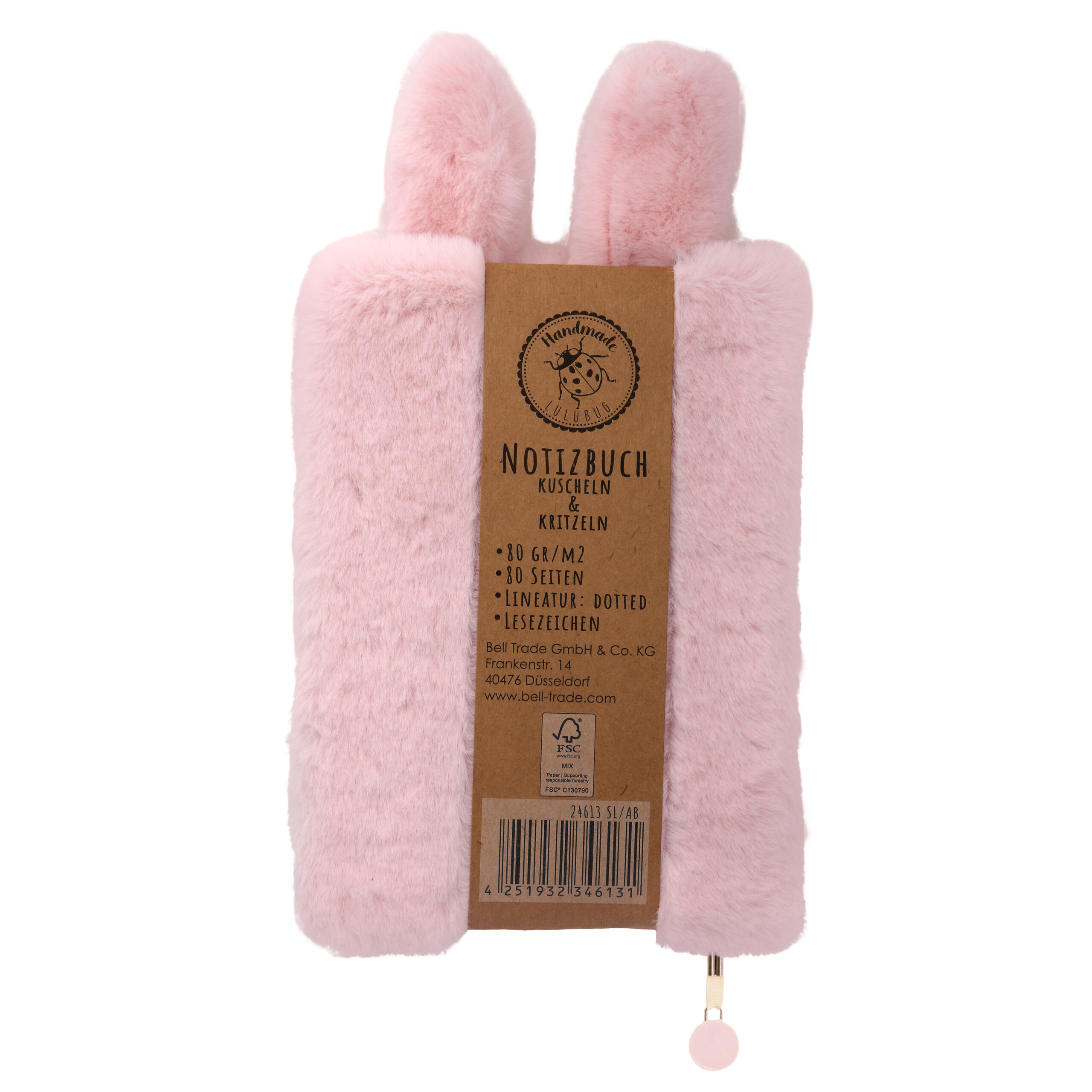 Lulubug Handmade Plüsch Notizbuch „Hase Hoppy“, rosé