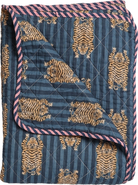 Au Maison Tagesdecke Ethnic Artisan Navy mit Tiger aus Baumwolle 140x180 cm  
