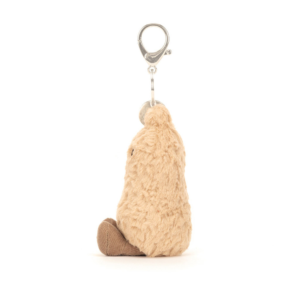 Jellycat Amuseables Peanut Bag Charm 18 cm, weicher Erdnuss Schlüsselanhänger mit Clip, lustiger Plüsch-Anhänger für Taschen, Rucksäcke und Schlüssel