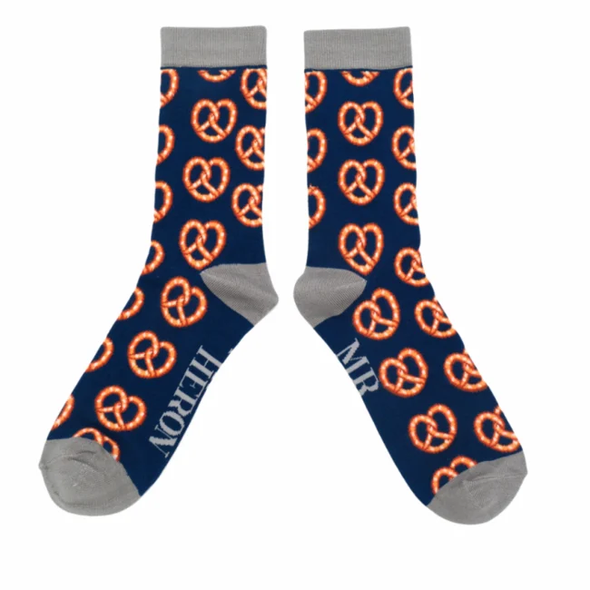 Miss Sparrow Bamboo Socken für Erwachsene - Brezel Design in Blau - One Size (40-45) 