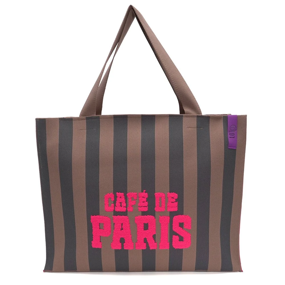 LOT83 Tasche Shopper Lara Paris Creme Dunkelgrau Streifen mit Schriftzug Paris 