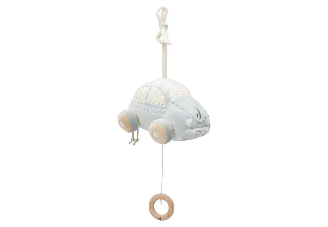Jollein Spieluhr On The Go – Musik-Mobile in Autoform Sea Green mit Biscuit-Rädern, Beruhigende Babyspieluhr mit Lullaby-Melodie, Weiches Musikspielzeug aus Polyester für Unterwegs & Zuhause