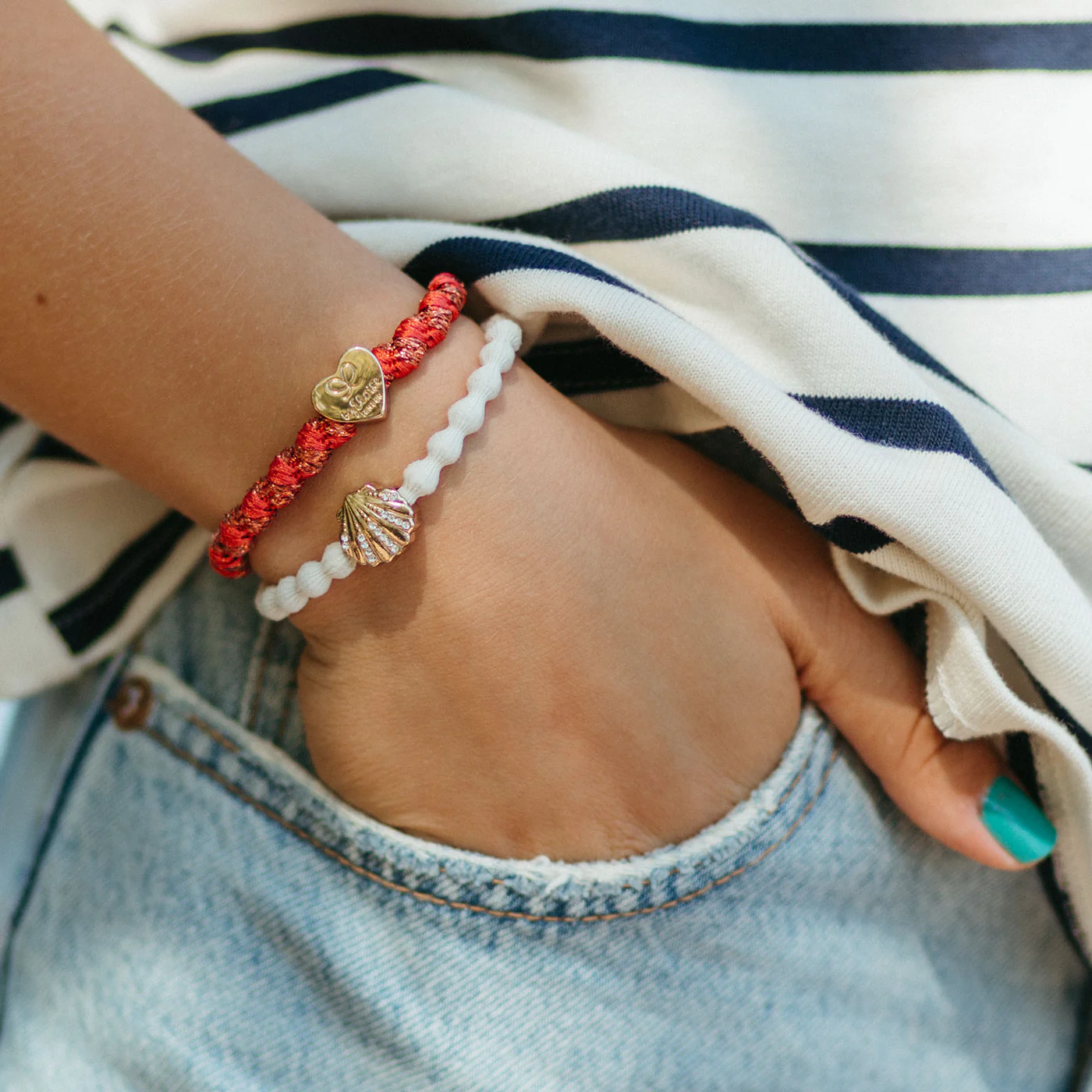 ByEloise Woven Gold Heart Savannah Red - Haargummi   