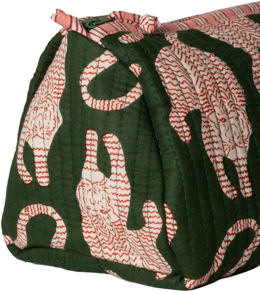 Au Maison Kosmetiktasche Artisan gesteppt Grün mit Tiger 12x20 cm 