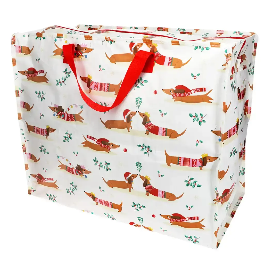 Rex London Retro XXL Riesentasche - Aufbewahrungstasche Motiv Festive Sausage Dog - Dackel Weihnachten