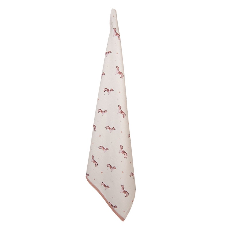 Clayre & Eef Geschirrtuch 50x70 cm Beige Baumwolle Dackel Küchentuch