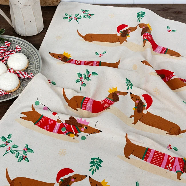 Rex London Geschirrtuch Festive Sausage Dog - festliche Dackeln