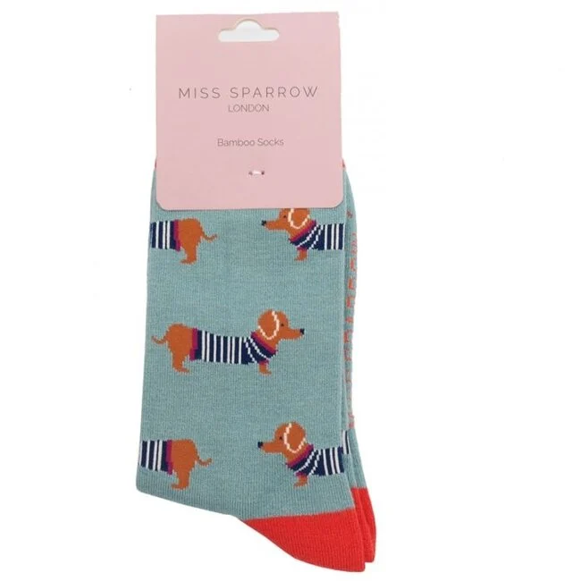 Miss Sparrow Bamboo Socken für Erwachsene - Dackel Muster - One Size (37-41)