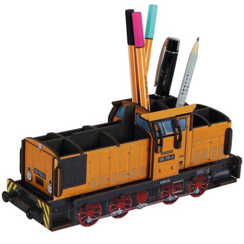 Werkhaus Stiftebox Diesellok V60 Goldbroiler für Kinder und Erwachsene 