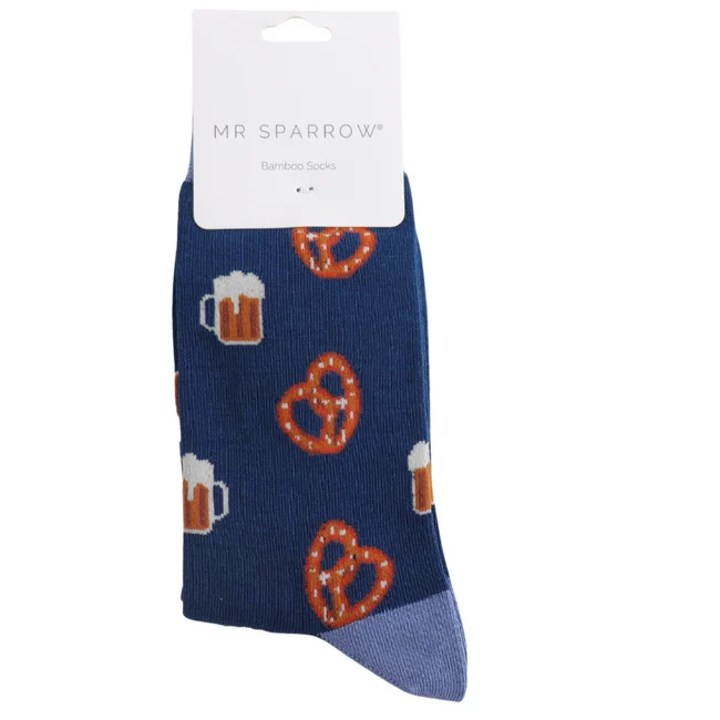Miss Sparrow Bamboo Socken für Erwachsene - Oktoberfest München Design in Blau - One Size (40-45) 
