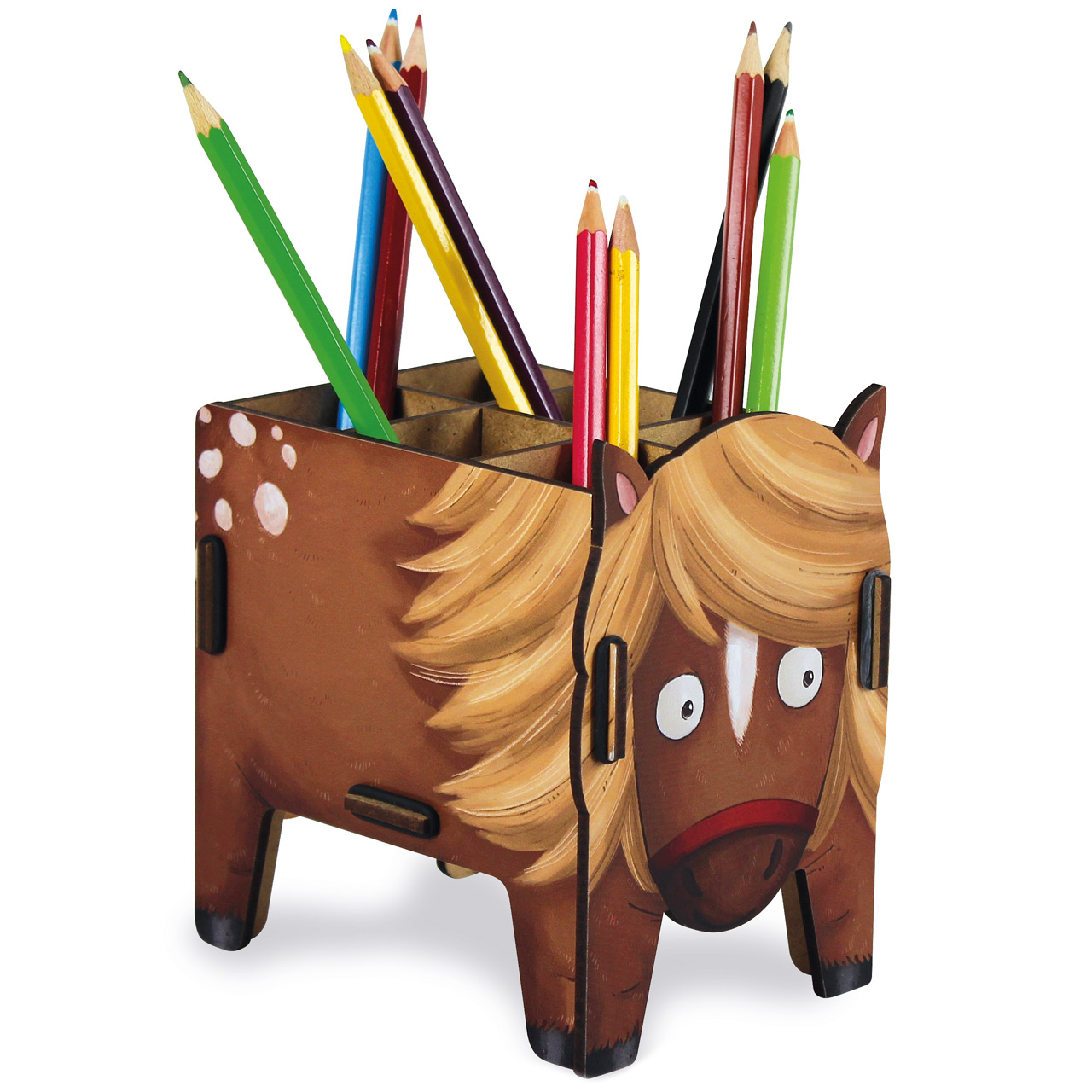 Werkhaus Stiftebox Pony – Stiftehalter Pferd für Kinder, Schreibtisch-Organizer mit 6 Fächern für Schulanfang & Pferde-Fans