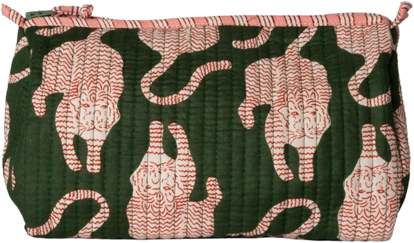 Au Maison Kosmetiktasche Artisan gesteppt Grün mit Tiger 12x20 cm 