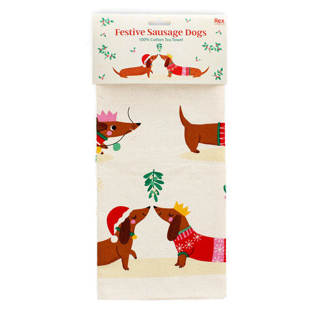 Rex London Geschirrtuch Festive Sausage Dog - festliche Dackeln