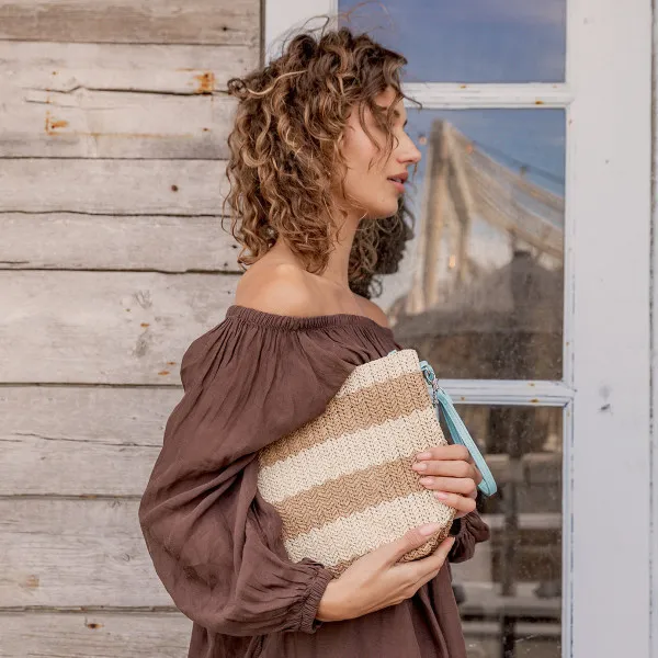 Handed By Kosmetiktasche - Organizer Pouch natur gestreift mit Handschlaufe groß