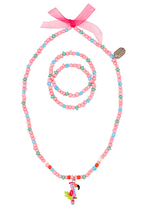 Souza for kids Perlenkette mit Armbänder und Papagei Anhänger in rosa, turkis und grün Tönen
