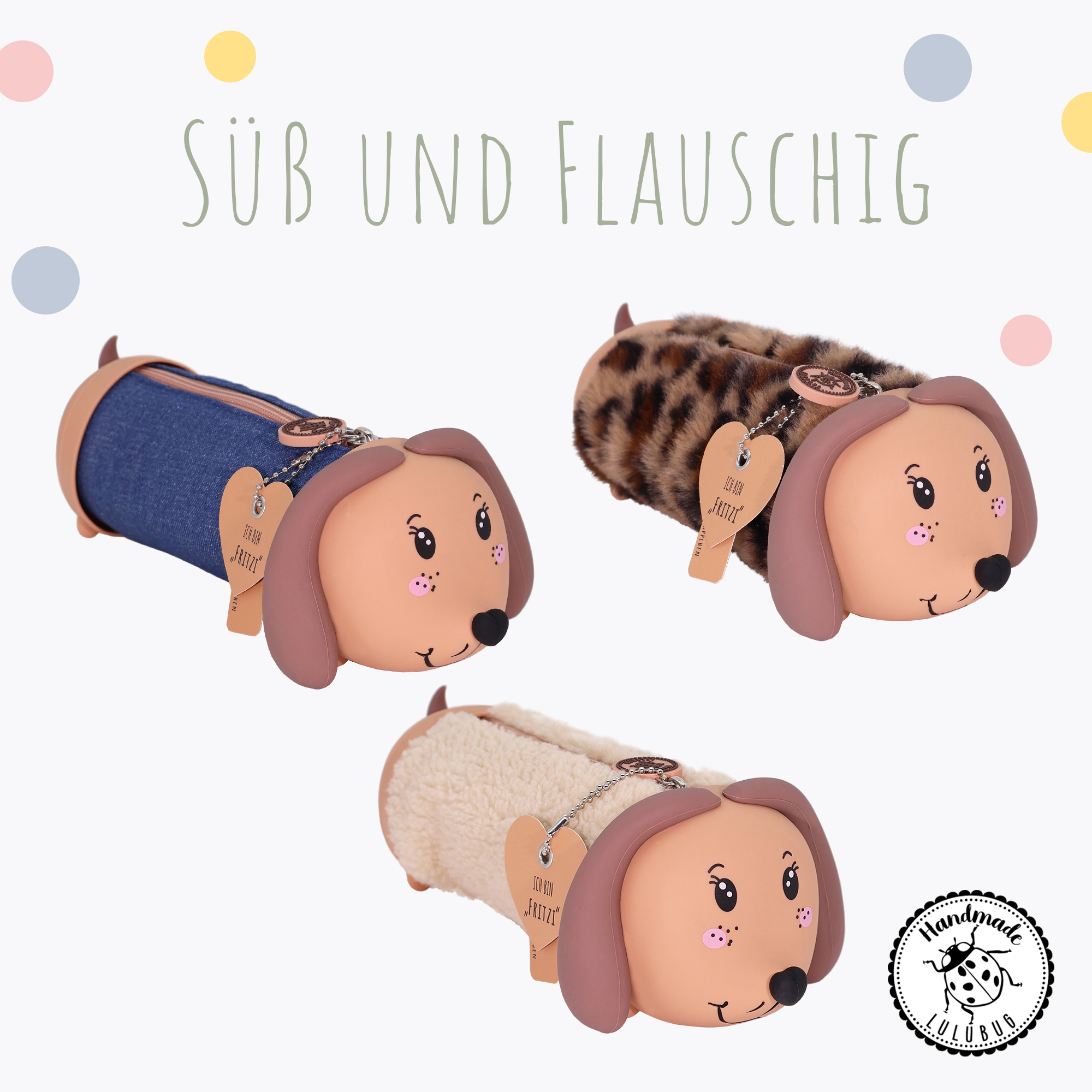 Lulubug Handmade -Loveria by Bell Trade Lustiges Mäppchen „Dackel Fritzi – Leo“
