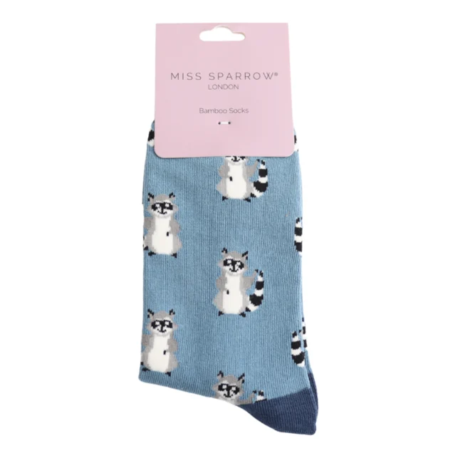 Miss Sparrow Bamboo Socken für Erwachsene - Waschbär Muster - One Size (37-41)  