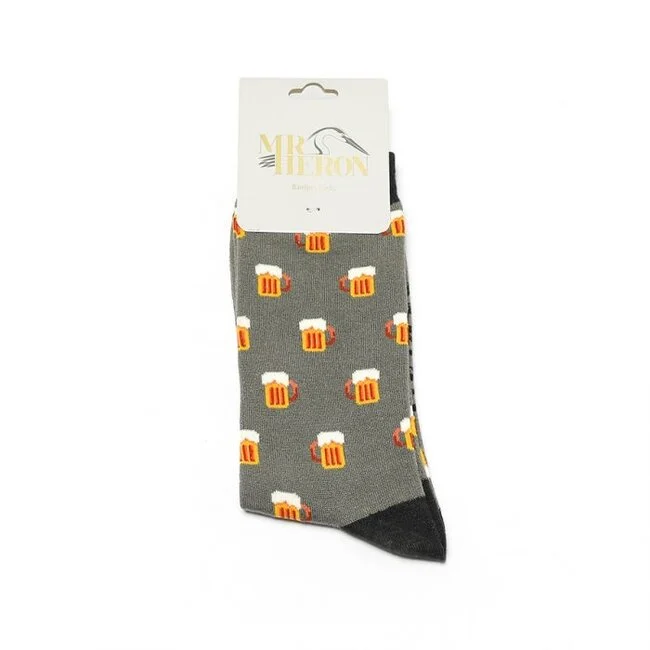 Miss Sparrow Bamboo Socken für Erwachsene - Bierkrug Design in Grau - One Size (40-45)    