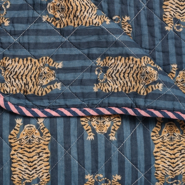 Au Maison Tagesdecke Ethnic Artisan Navy mit Tiger aus Baumwolle 140x180 cm  