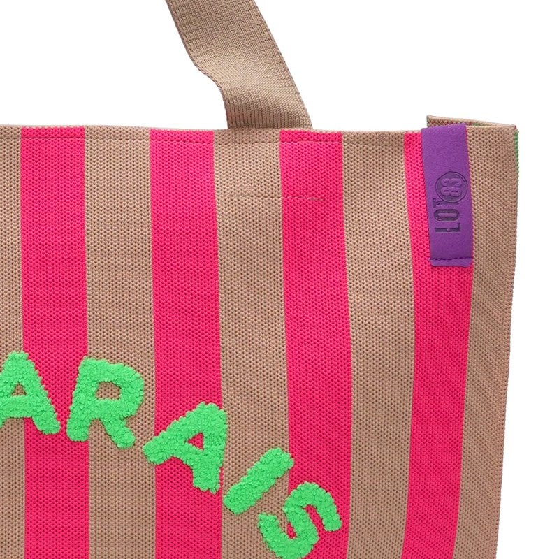 LOT83 Tasche Shopper Lara Creme Pink Streifen mit Schriftzug Paris