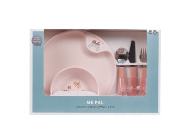 MEPAL Babygeschirr Set 6-teilig Flowers & Butterflies – Komplettes Kindergeschirr mit Besteck, Trinkglas, Teller & Schale – BPA-frei, Spülmaschinenfest & Perfekt als Geschenk zur Geburt oder Taufe
