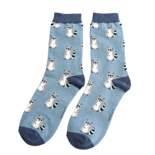 Miss Sparrow Bamboo Socken für Erwachsene - Waschbär Muster - One Size (37-41)  