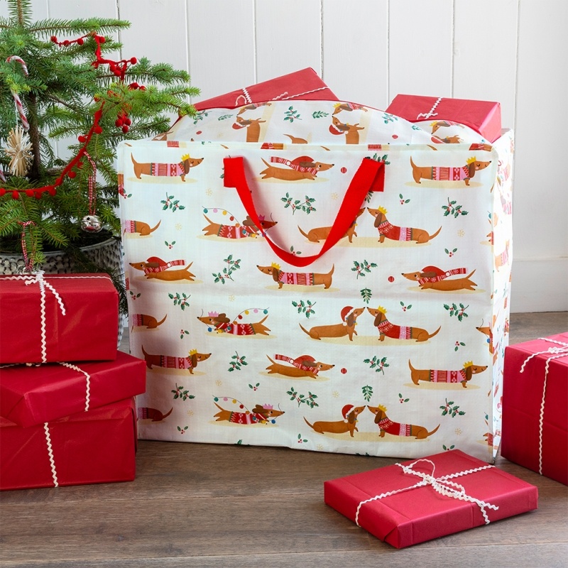 Rex London Retro XXL Riesentasche - Aufbewahrungstasche Motiv Festive Sausage Dog - Dackel Weihnachten