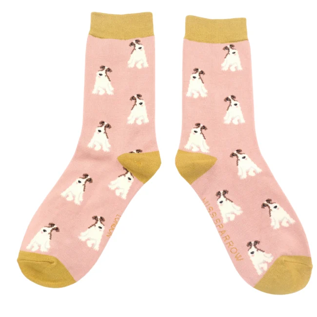 Miss Sparrow Bamboo Socken für Erwachsene - Fox Terrier Muster - One Size (37-41) 