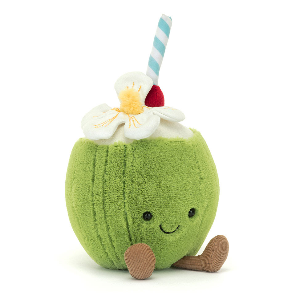 Jellycat Amuseables Aruba Coconut Kuscheltier 15 cm – lustige Plüsch-Kokosnuss mit Gesicht, superweiches Stofftier für Kinder, Deko und Spielspaß im Sommer