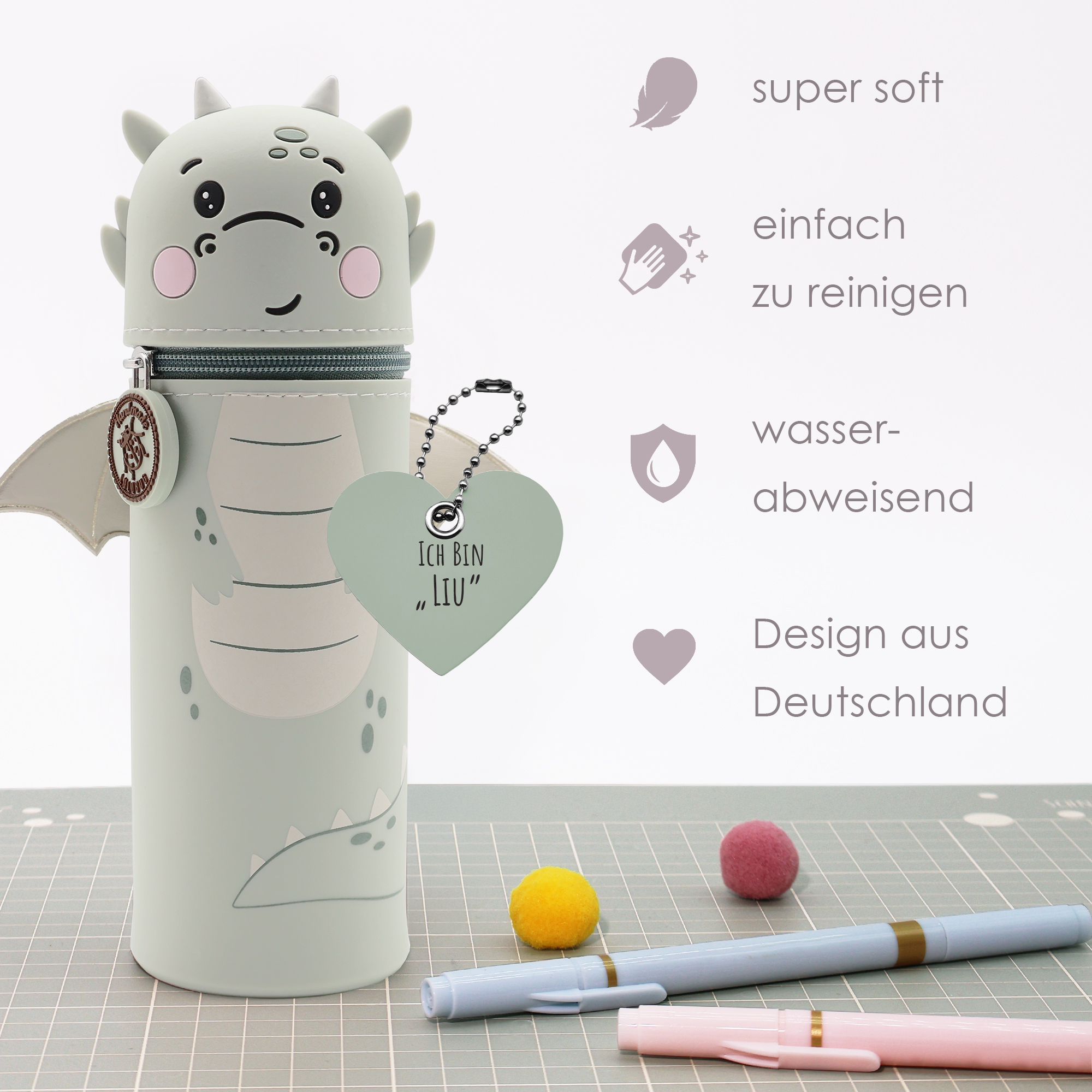 Lulubug Handmade -Loveria by Bell Trade Lustiges Tiermäppchen aus Silikon Drache Liu