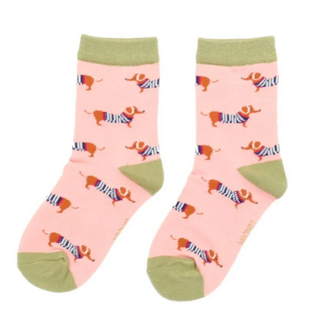 Miss Sparrow Bamboo Socken für Kinder Rosa mit Dackel Muster