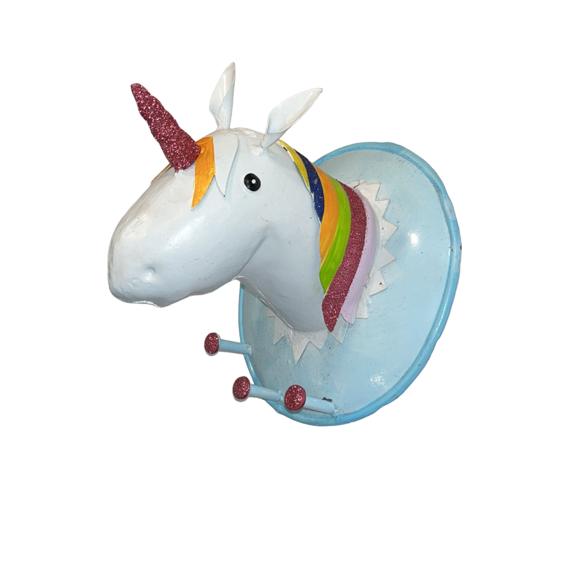 Pape  Kunstgewerbe Trophäe Wandhaken Einhorn weiss - bunt mit Glitzer