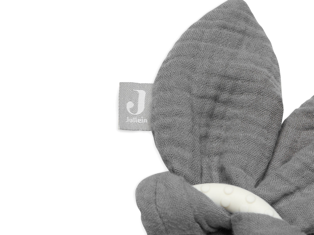 Jollein Silikon Beißring Bunny Ears Storm Grey – Zahnungshilfe für Babys mit knisternden Hasenohren – BPA-freier Greifring zur Beruhigung und spielerischen Förderung