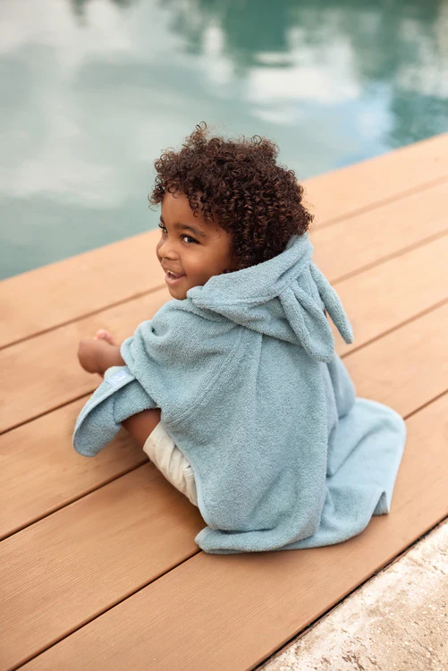 Jollein Badeponcho Kinder – Kapuzenponcho Frottee Sea Green 1–4 Jahre – Weiches Handtuch für Strand, Schwimmbad & Bad