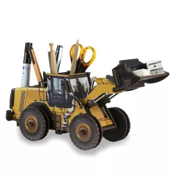 Werkhaus Stiftebox Radlader – Baustellenfahrzeug Stiftehalter aus Holz für Kinder und Erwachsene, Schreibtisch Organizer mit Schaufelfach für Stifte, Handy & Bürobedarf