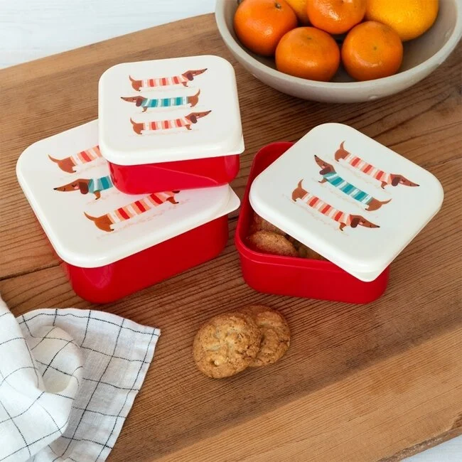 Rex London Brot- und Snackdosen 3er Set Dackel Hund - Sausage Dog
