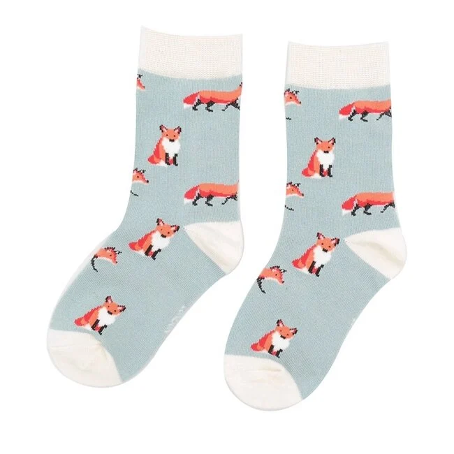 Miss Sparrow Bamboo Socken für Kinder Blau mit Fuchs Muster