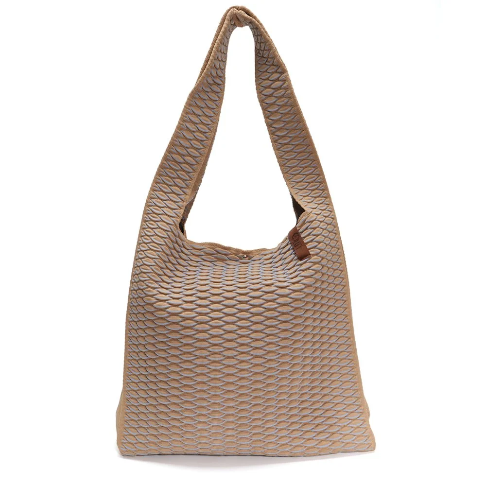 LOT83 Tasche Shopper Lois Beige Blau Töne im modernen Strickdesign