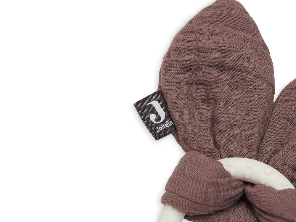 Jollein Silikon Beißring Bunny Ears Chestnut – Zahnungshilfe für Babys mit knisternden Hasenohren – BPA-freier Greifring zur Beruhigung beim Zahnen