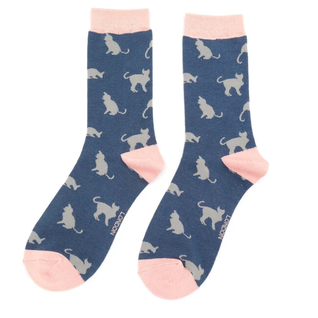 Miss Sparrow Bamboo Socken für Erwachsene - Katzen Muster - One Size (37-41) 