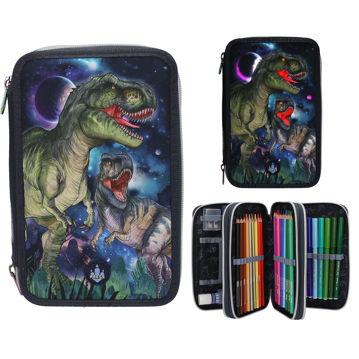 Depesche Germany -  Dino World 3 Fach Federtasche LED GALAXY 