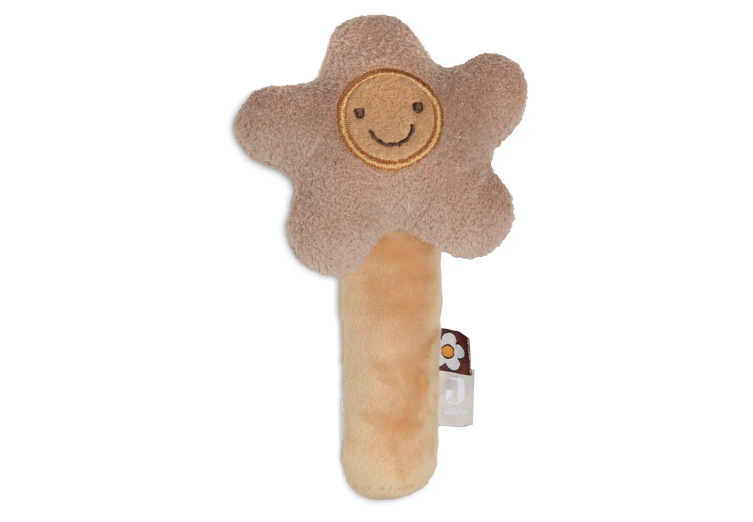 Jollein Rassel Spring Garden Bloom – Weiche Babyrassel Blume aus Teddy- und Samtstoff – Leicht greifbares Babyspielzeug mit Glöckchen für Neugeborene und Kleinkinder