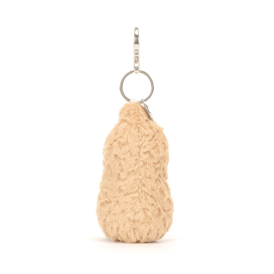 Jellycat Amuseables Peanut Bag Charm 18 cm, weicher Erdnuss Schlüsselanhänger mit Clip, lustiger Plüsch-Anhänger für Taschen, Rucksäcke und Schlüssel