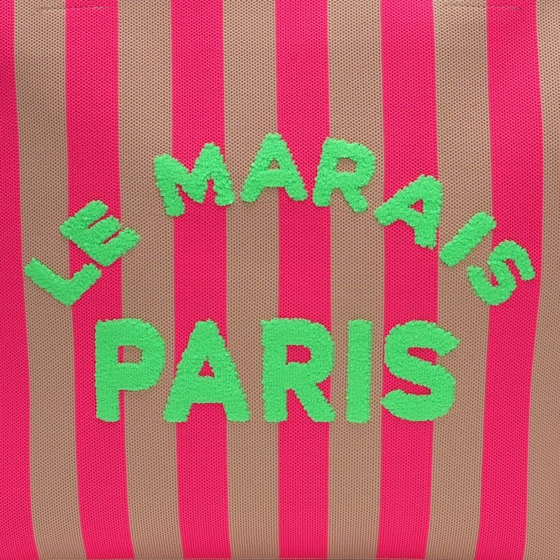 LOT83 Tasche Shopper Lara Creme Pink Streifen mit Schriftzug Paris