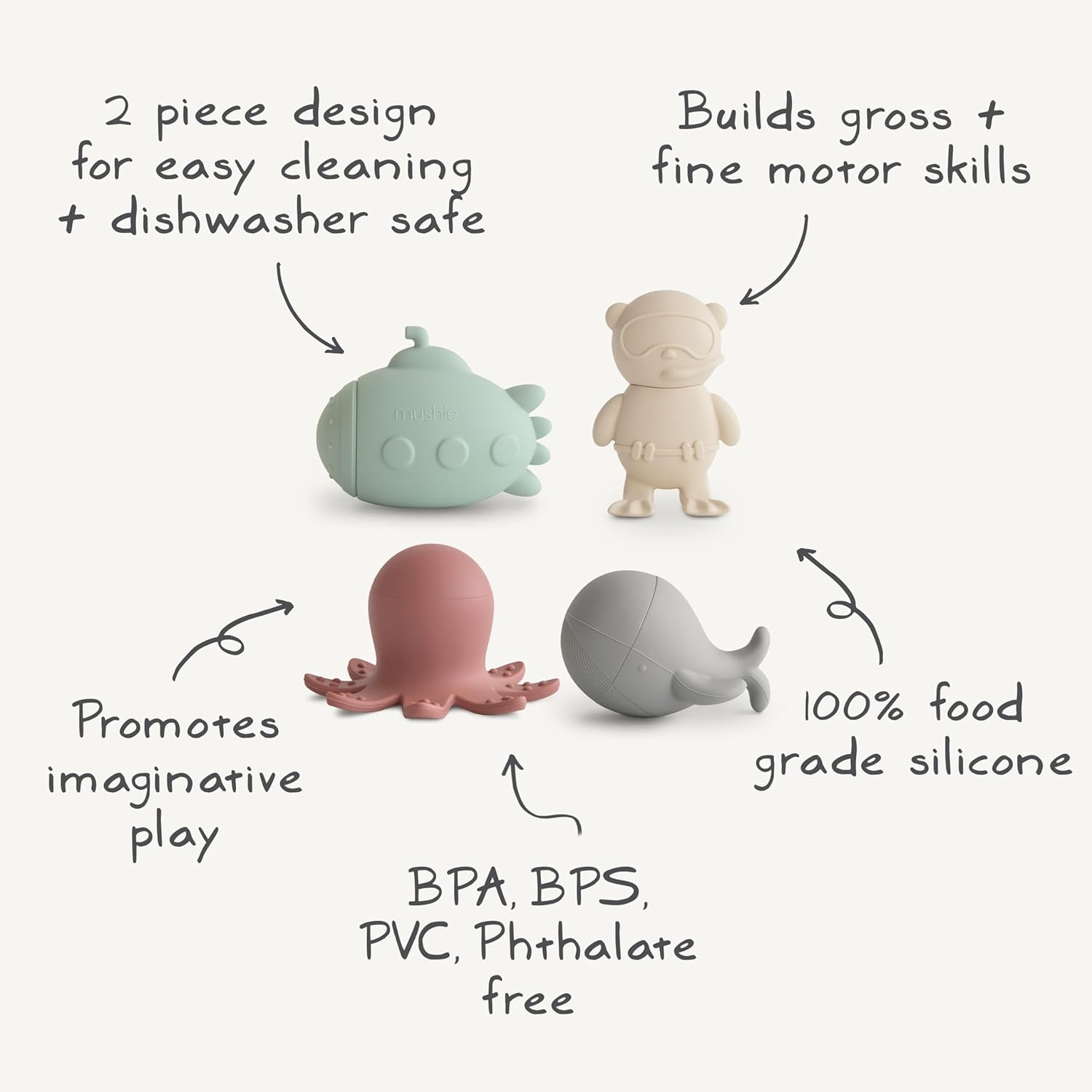 Mushie Sealife Bath Play Set- Badewannenspielzeug Unterwasserwelt 4 Teile 