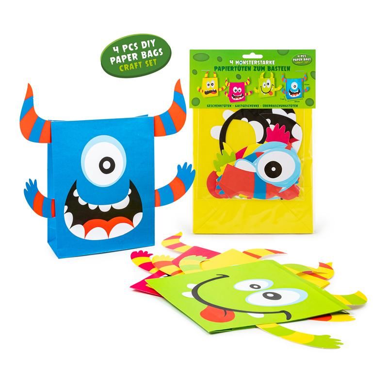 Little Monster Monsterstarke Papiertüten zum Basteln für Kindergeburtstage und Party's 4-er Set